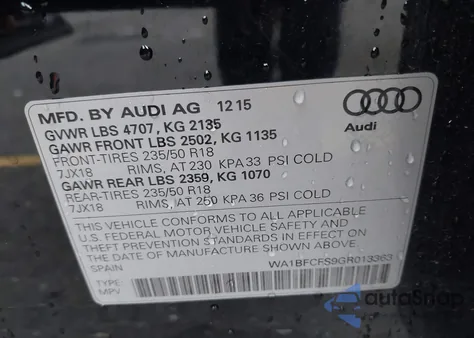 2016 Audi Q3 2.0T Premium Plus z USA, uszkodzony, nr VIN WA1BFCFS9GR013363